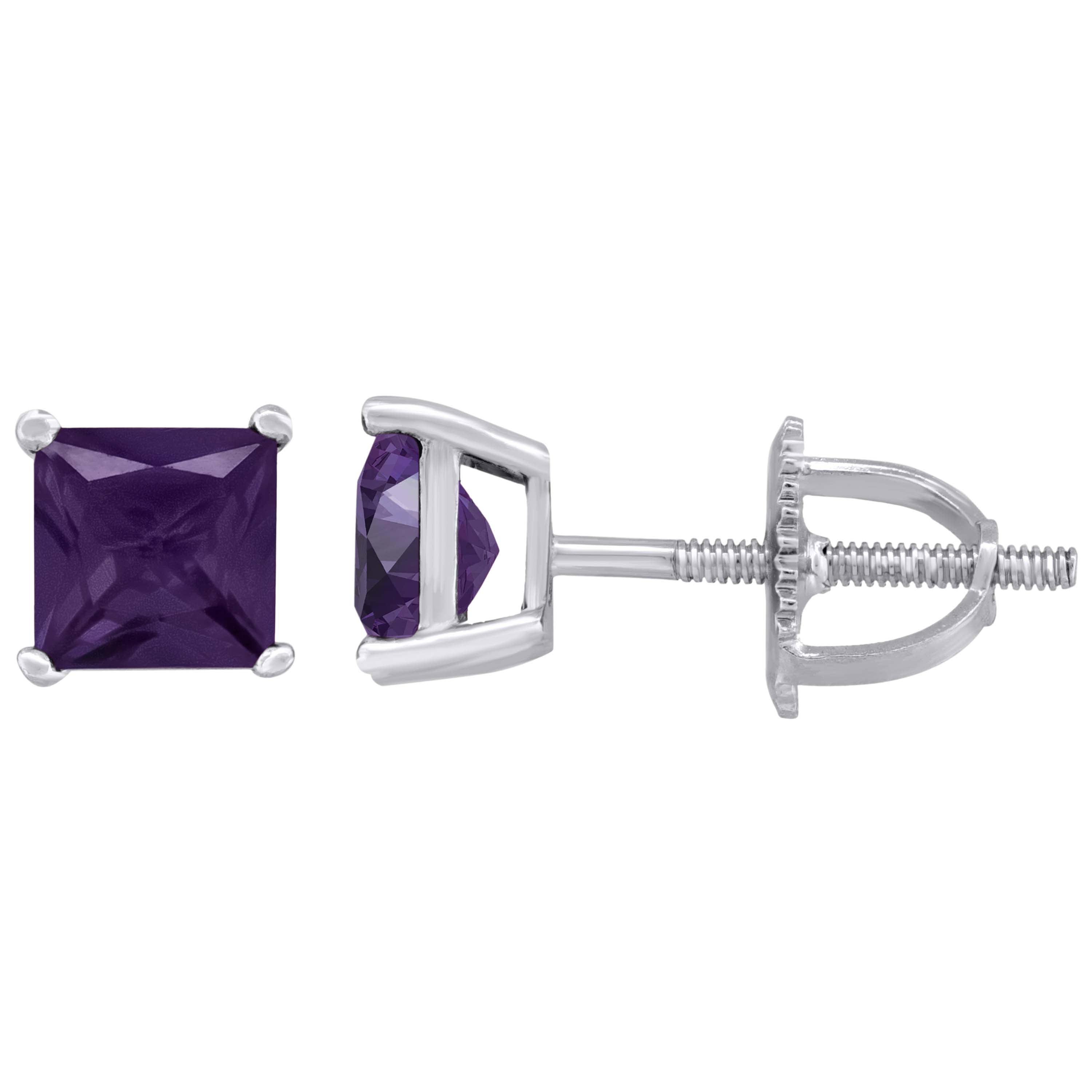 925 Sterling Silver Womens Purple Princess Cut Cubic Zirconia 5mm Square Classic Studs Earrings