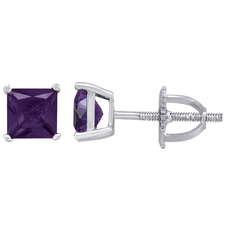 925 Sterling Silver Womens Purple Princess Cut Cubic Zirconia 5mm Square Classic Studs Earrings