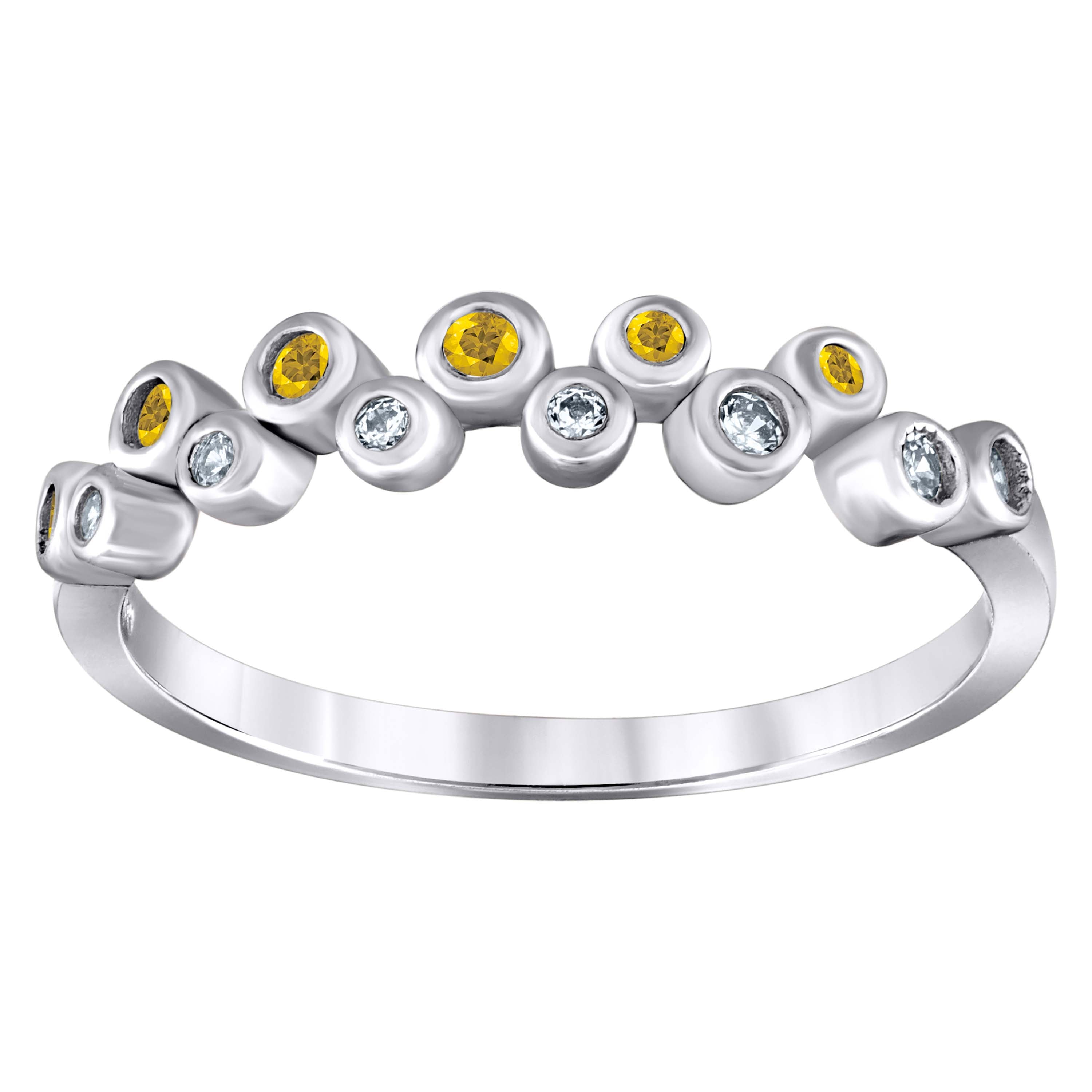 925 Sterling Silver Womens Yellow Cubic Zirconia Semi-Eternity Wedding Band Ring Size 7