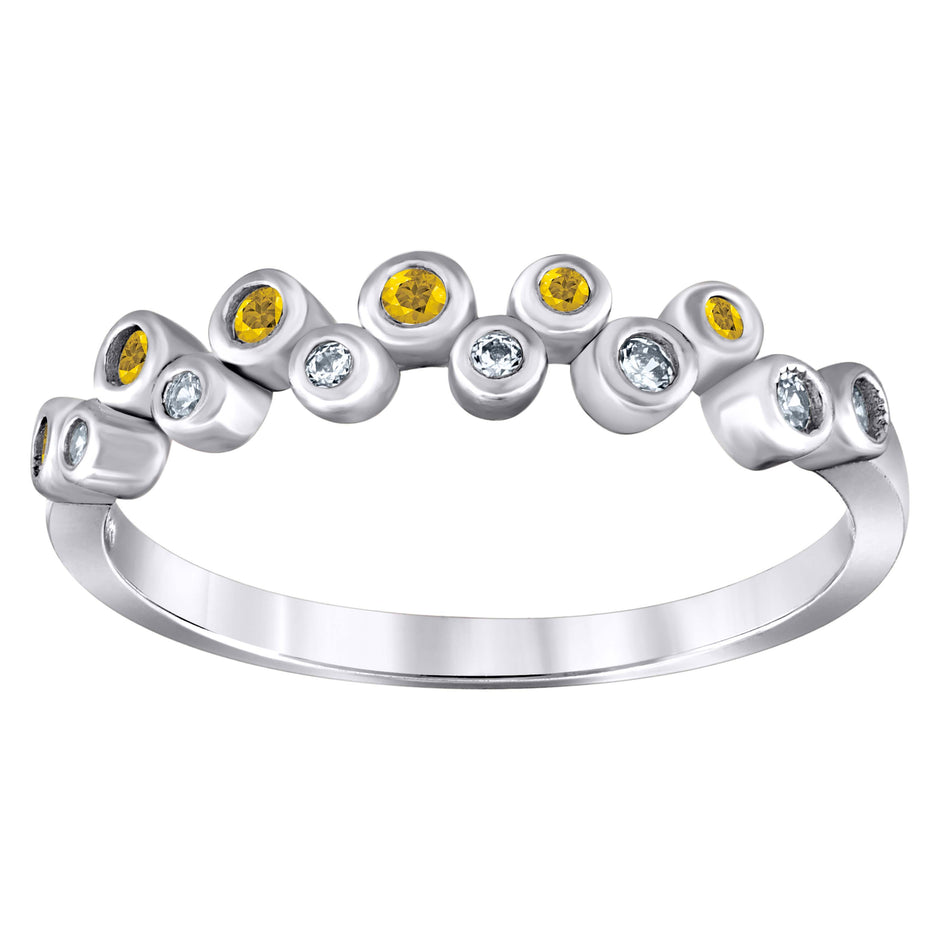 925 Sterling Silver Womens Yellow Cubic Zirconia Semi-Eternity Wedding Band Ring Size 7