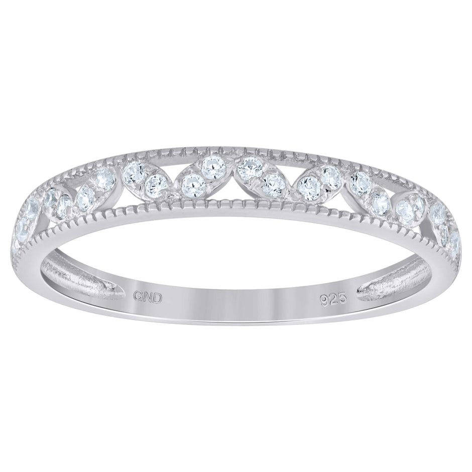 925 Sterling Silver Womens Cubic Zirconia Semi Eternity Stackable Wedding Band Ring Size 6