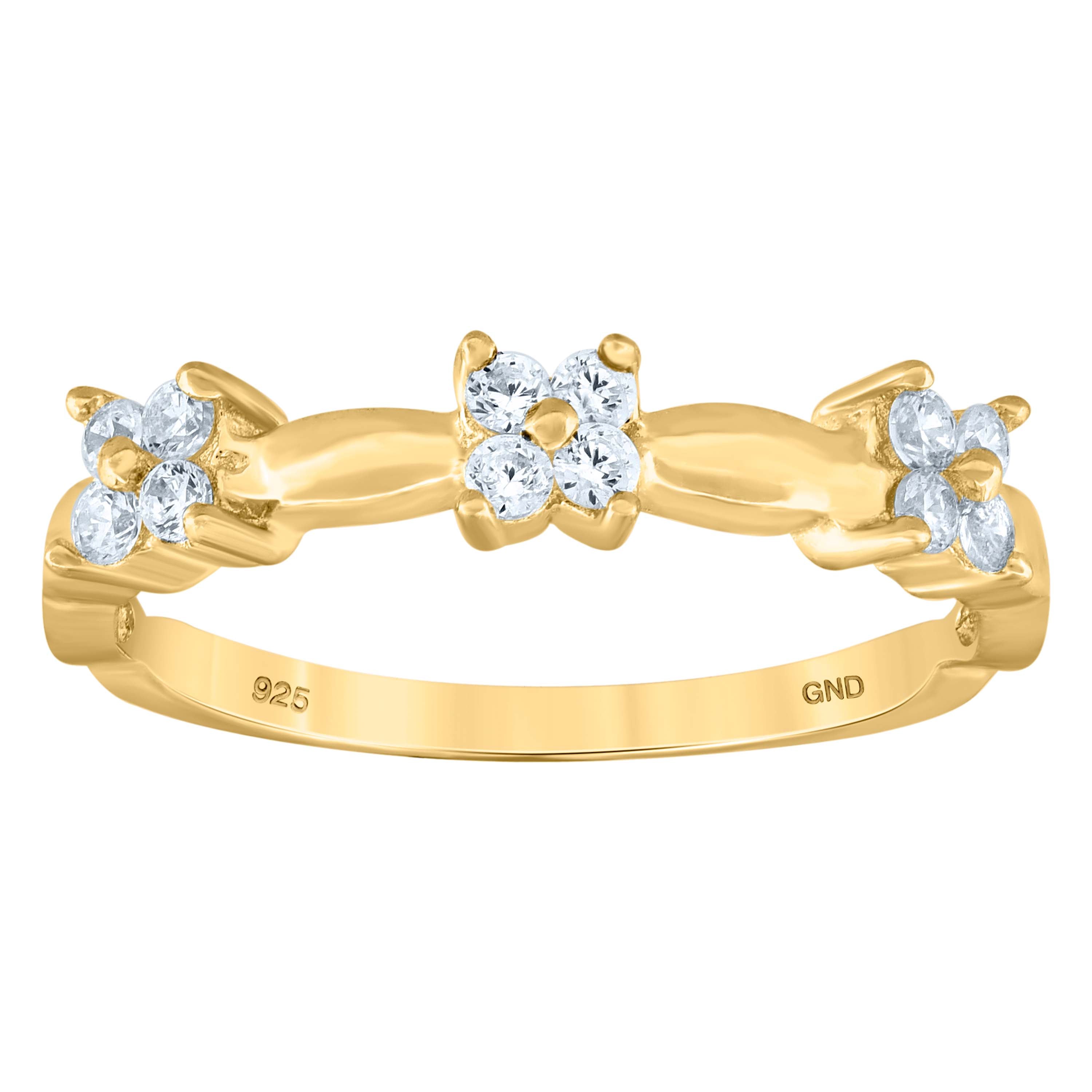 925 Sterling Silver Yellow-Tone Womens Cubic-Zirconia Flower Ring Size 8 - SLV-93549