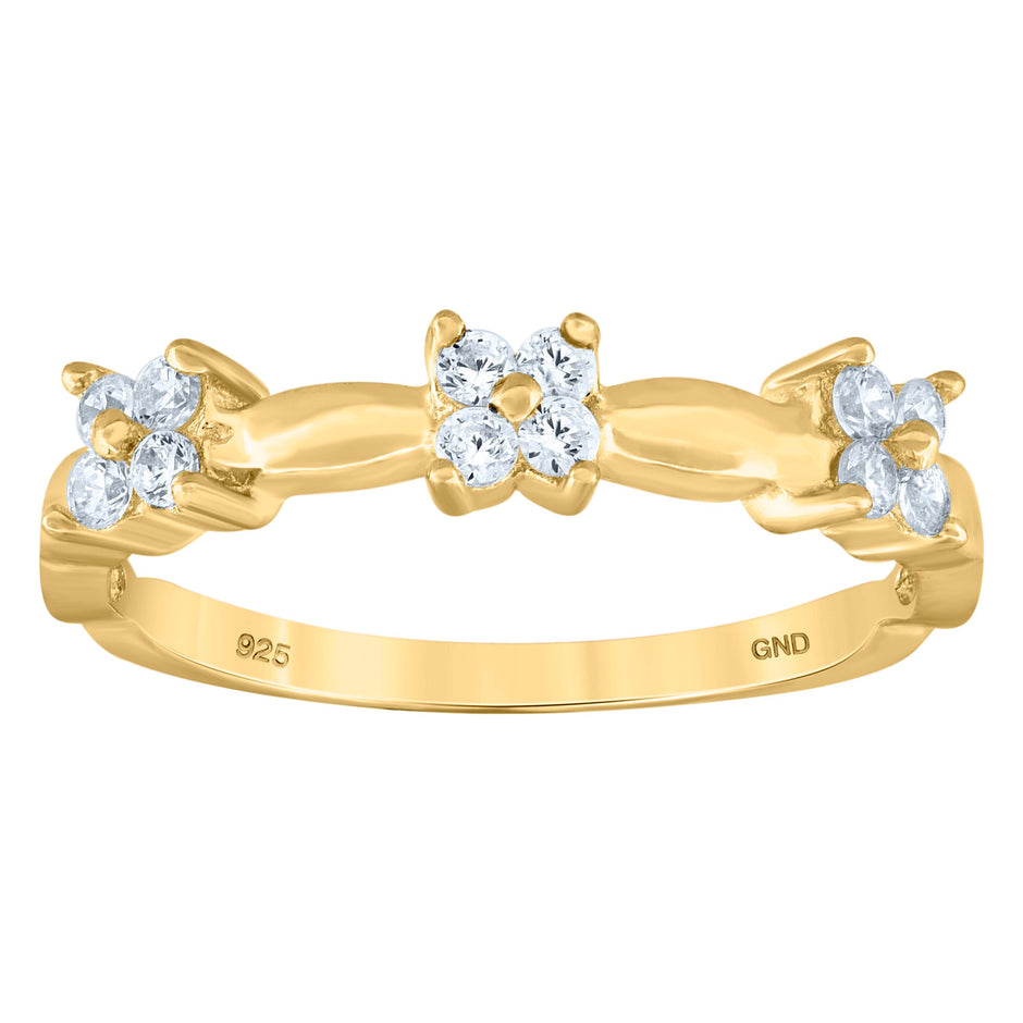 925 Sterling Silver Yellow-Tone Womens Cubic-Zirconia Flower Ring Size 8 - SLV-93549