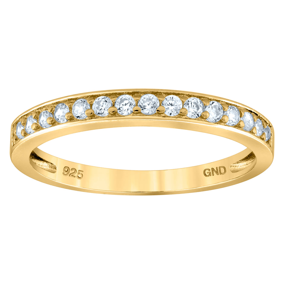 925 Sterling Silver Yellow-Tone Womens Cubic Zirconia Semi Eternity Stackable Wedding Band Ring Size 7 - SLV-93728