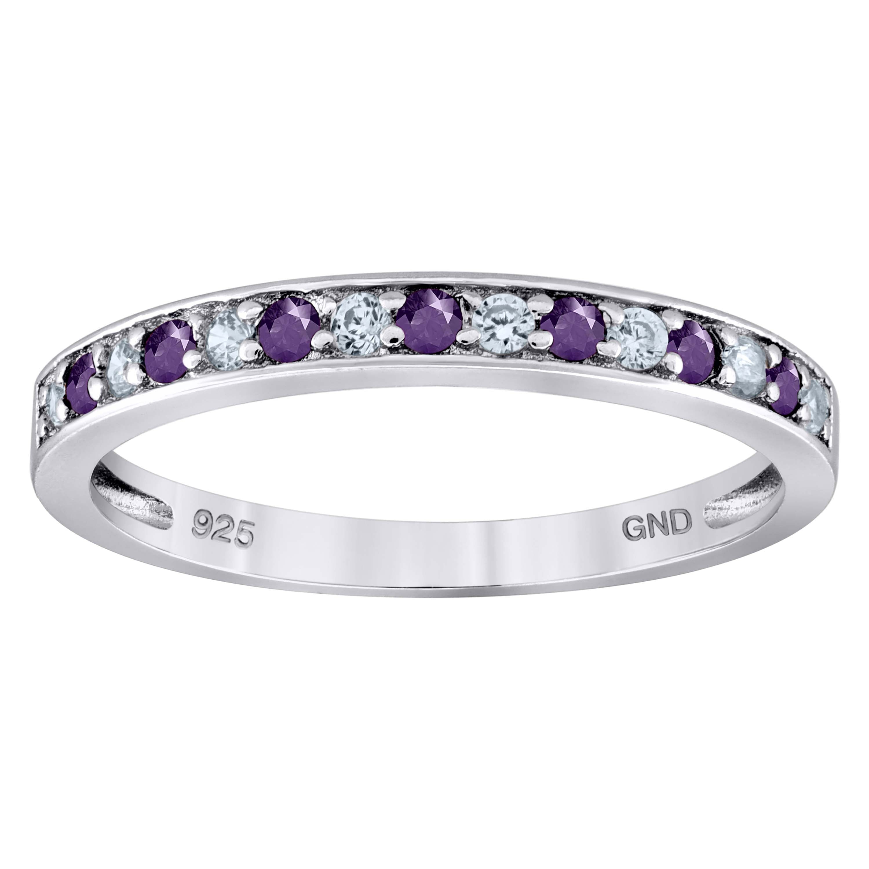 925 Sterling Silver Womens White Purple Cubic Zirconia Semi Eternity Stackable Wedding Band Ring Size 7