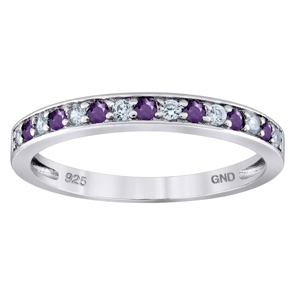 925 Sterling Silver Womens White Purple Cubic Zirconia Semi Eternity Stackable Wedding Band Ring Size 7