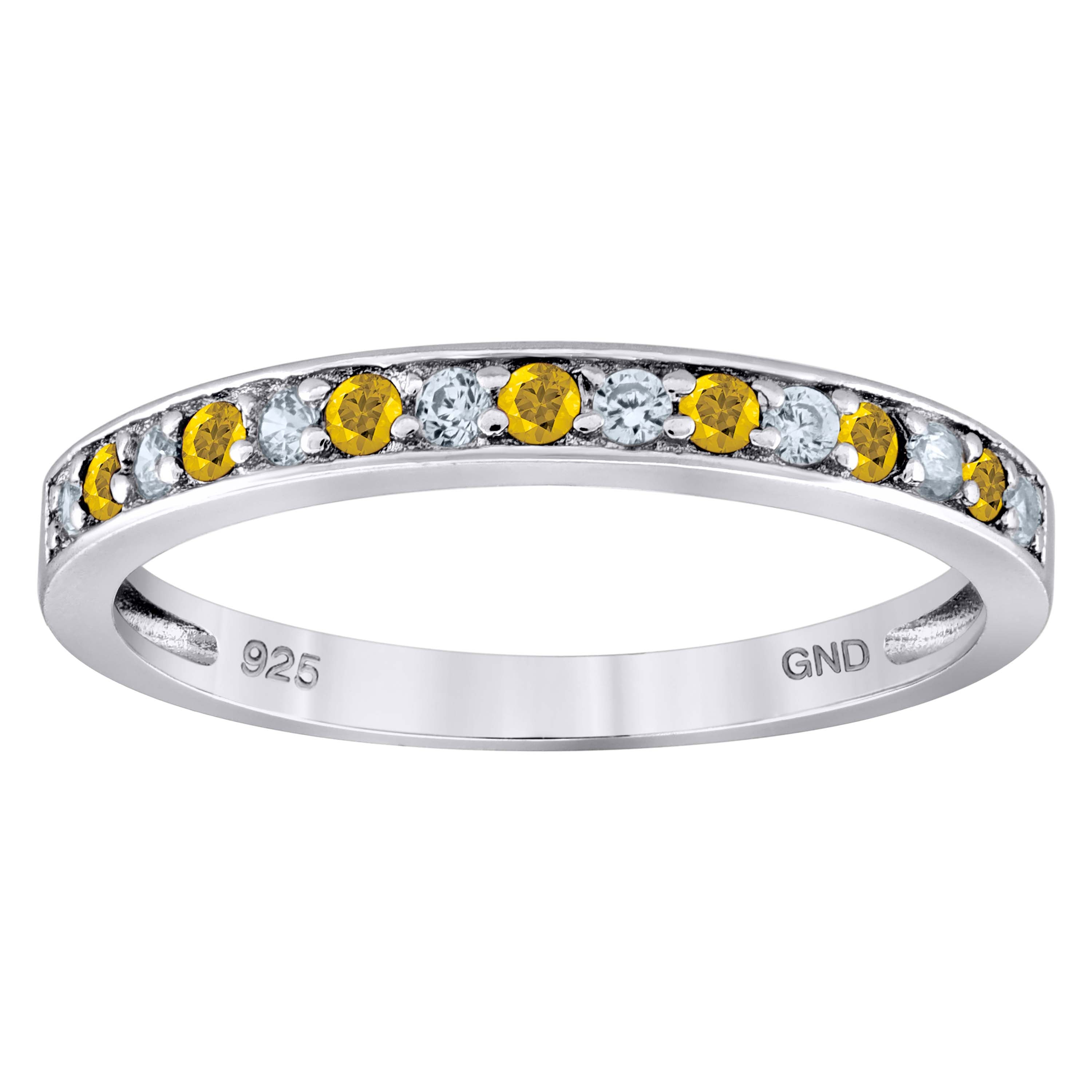 925 Sterling Silver Womens White Yellow Cubic Zirconia Semi Eternity Stackable Wedding Band Ring Size 7 - SLV-93752