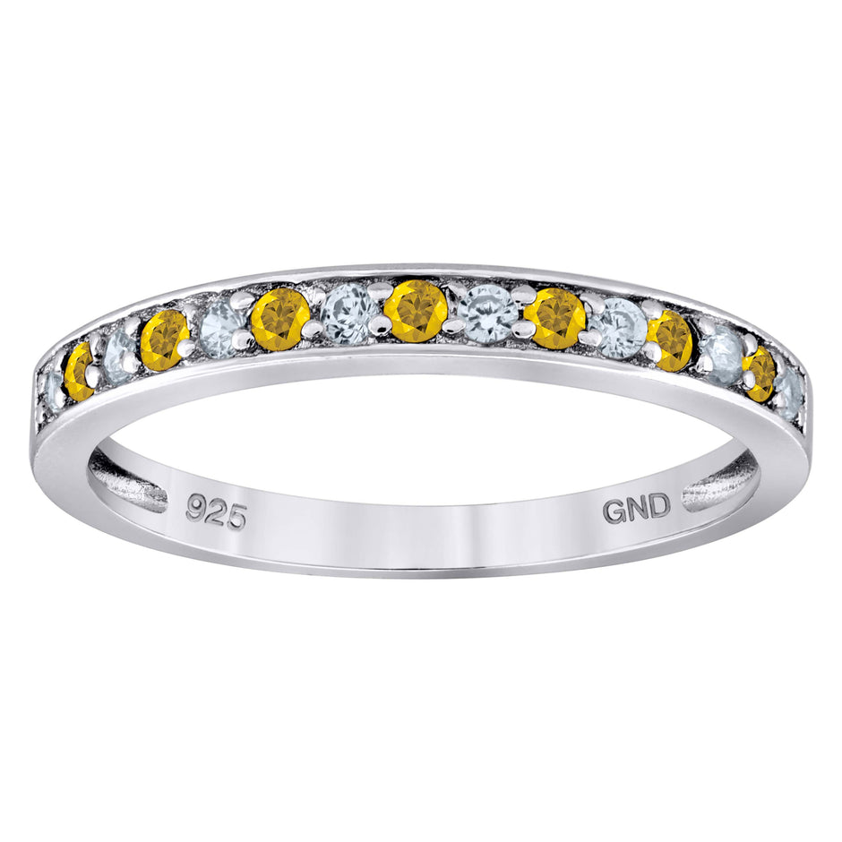 925 Sterling Silver Womens White Yellow Cubic Zirconia Semi Eternity Stackable Wedding Band Ring Size 7 - SLV-93752