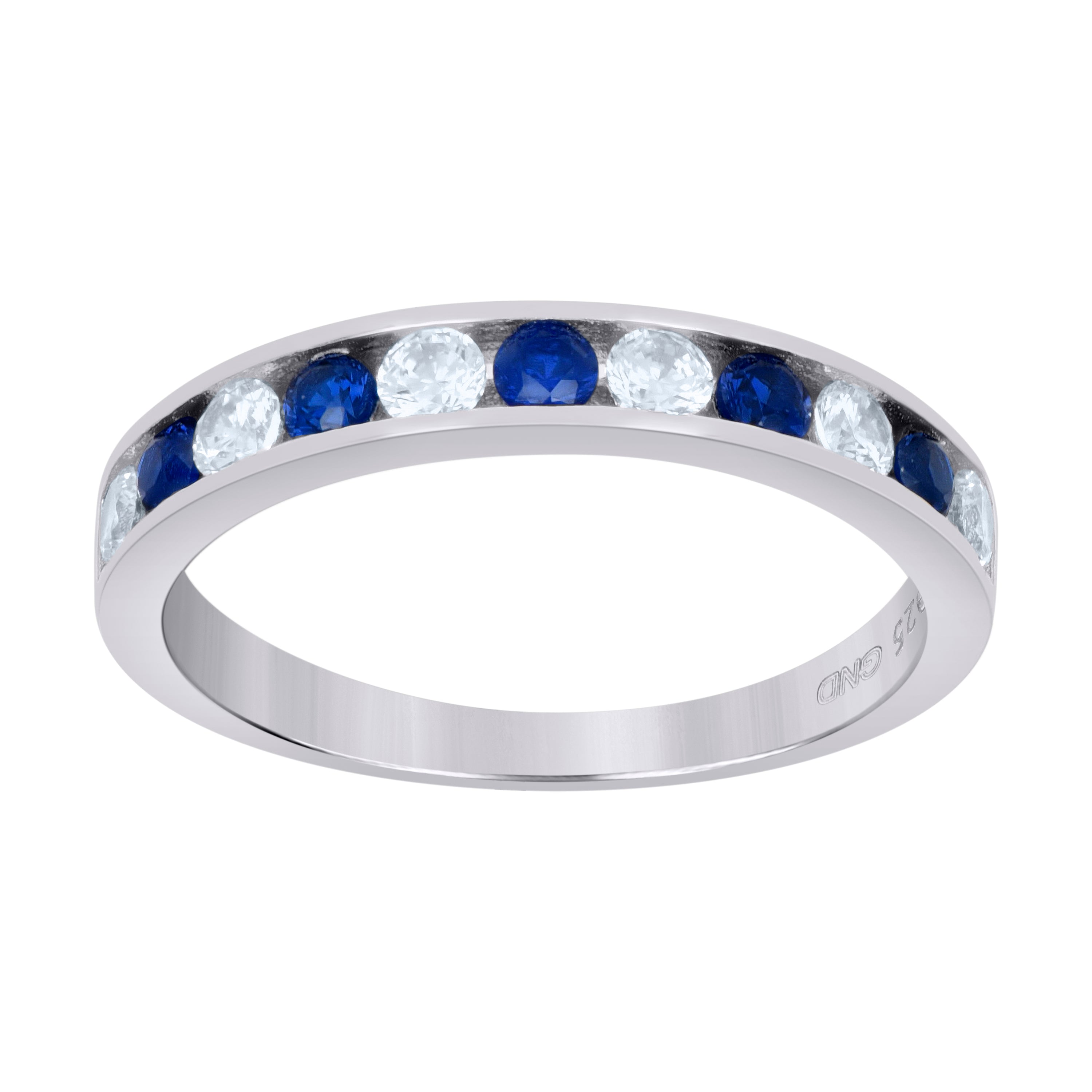 925 Sterling Silver Womens Blue White Cubic-Zirconia Fashion Band Ring Size 6