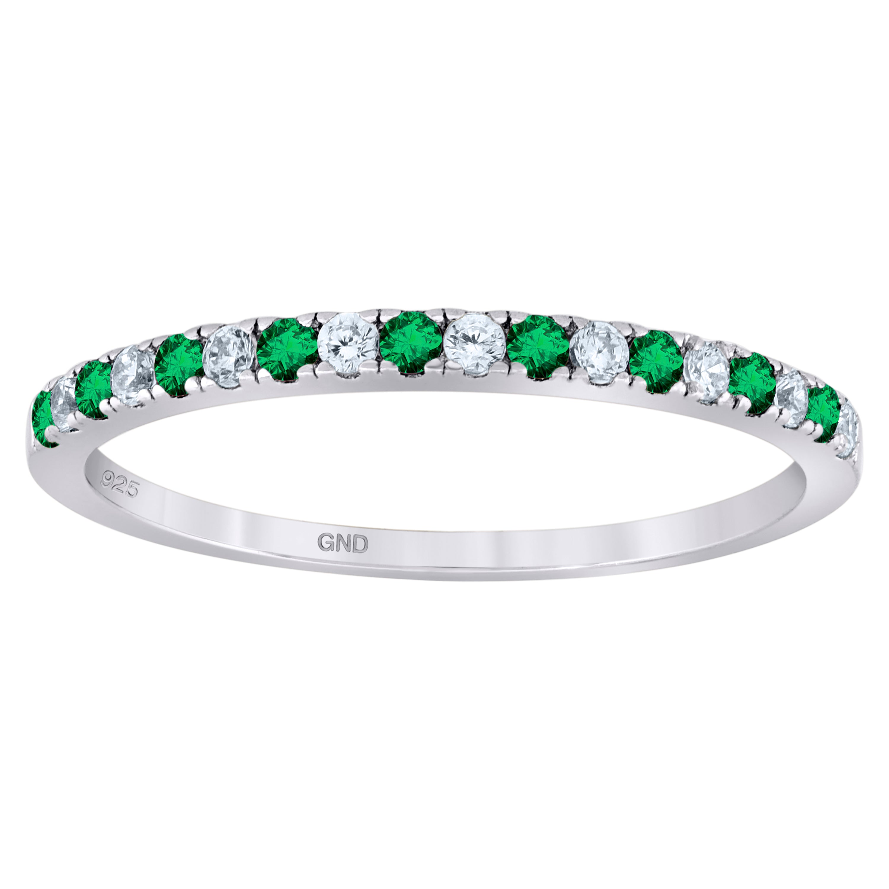 925 Sterling Silver Womens Green Cubic-Zirconia Eternity Band Ring Size-6 