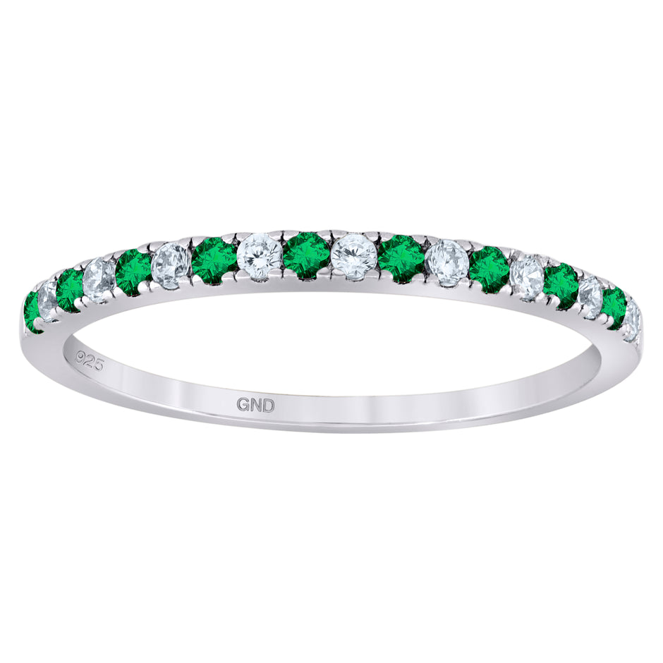 925 Sterling Silver Womens Green Cubic-Zirconia Eternity Band Ring Size-6 