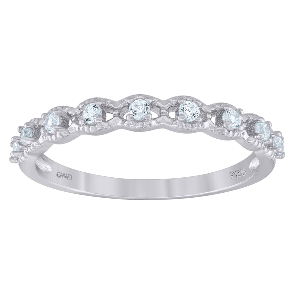 925 Sterling Silver Womens Cubic Zirconia Semi-Eternity Wedding Band Ring Size 7