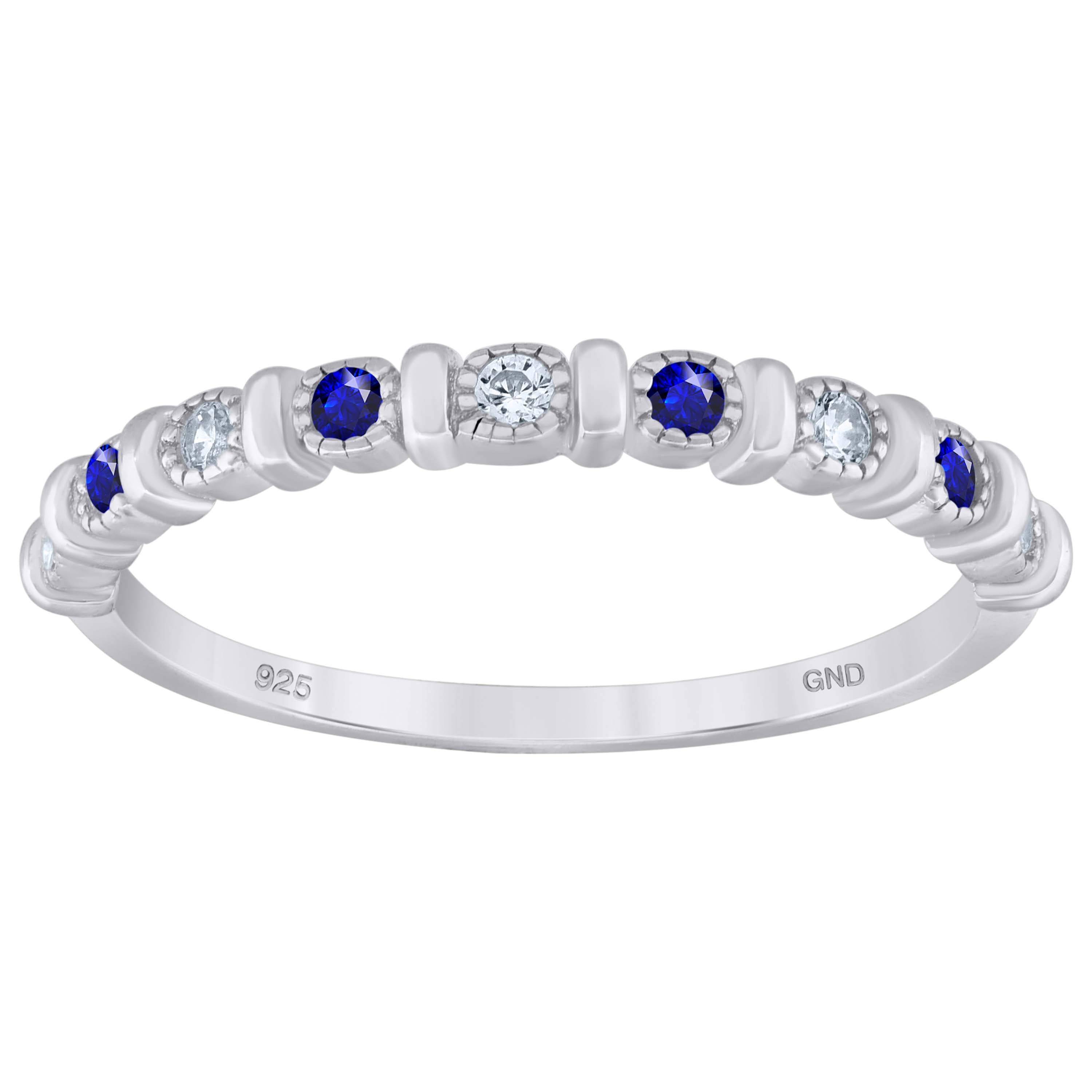 925 Sterling Silver Womens Royal Blue Cubic Zirconia Semi-Eternity Wedding Band Ring Size 7