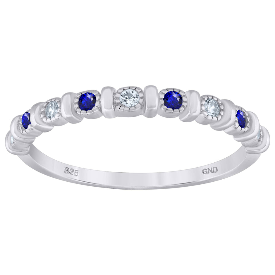 925 Sterling Silver Womens Royal Blue Cubic Zirconia Semi-Eternity Wedding Band Ring Size 7