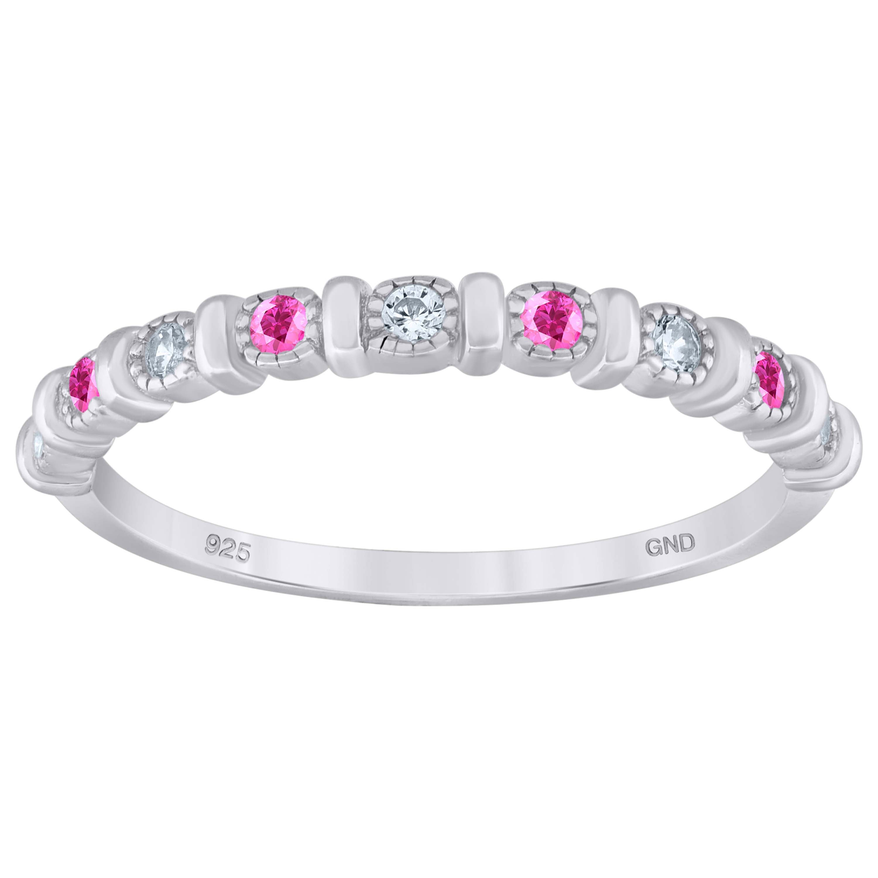 925 Sterling Silver Womens Pink Cubic Zirconia Semi-Eternity Wedding Band Ring Size 7 - SLV-93924