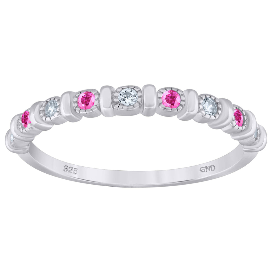 925 Sterling Silver Womens Pink Cubic Zirconia Semi-Eternity Wedding Band Ring Size 8 - SLV-93925
