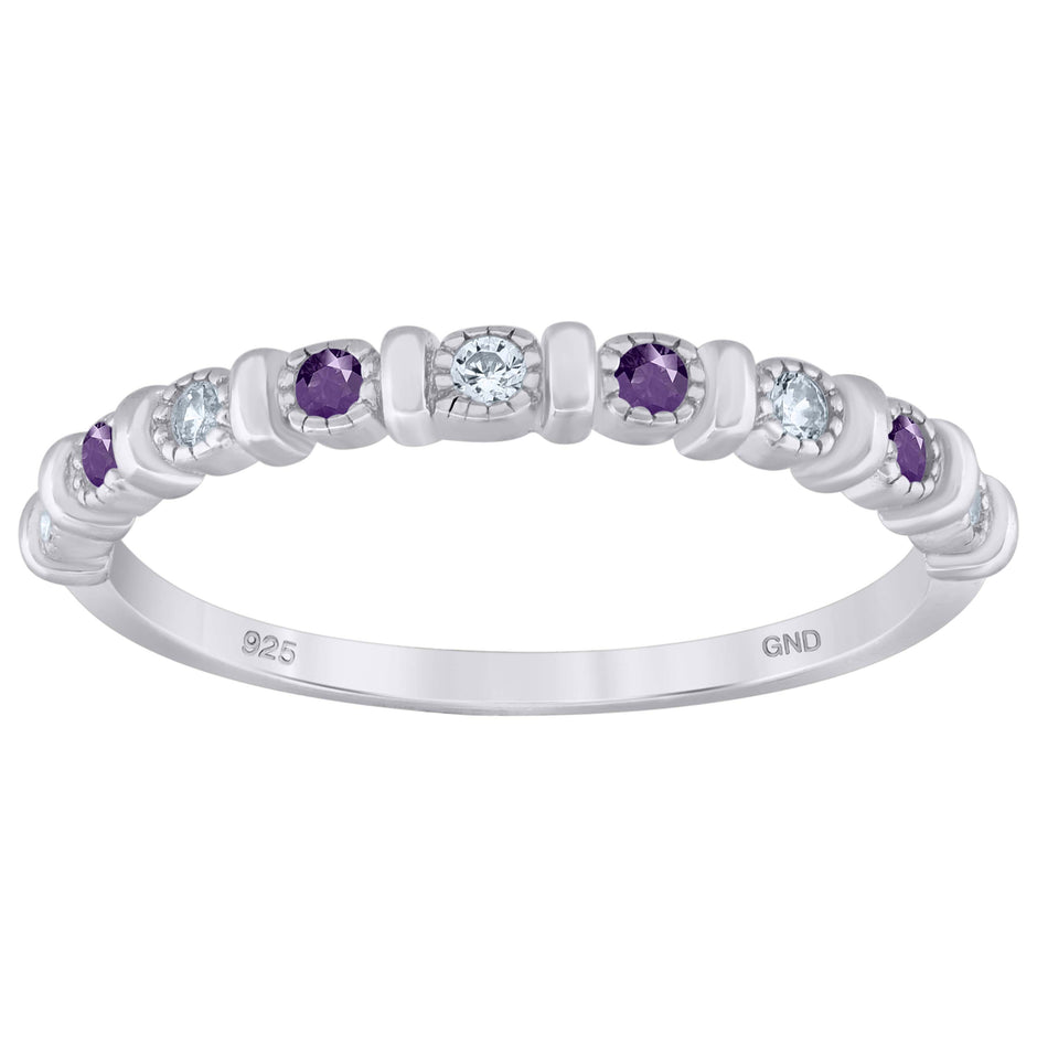 925 Sterling Silver Womens Purple Cubic Zirconia Semi-Eternity Wedding Band Ring Size 7