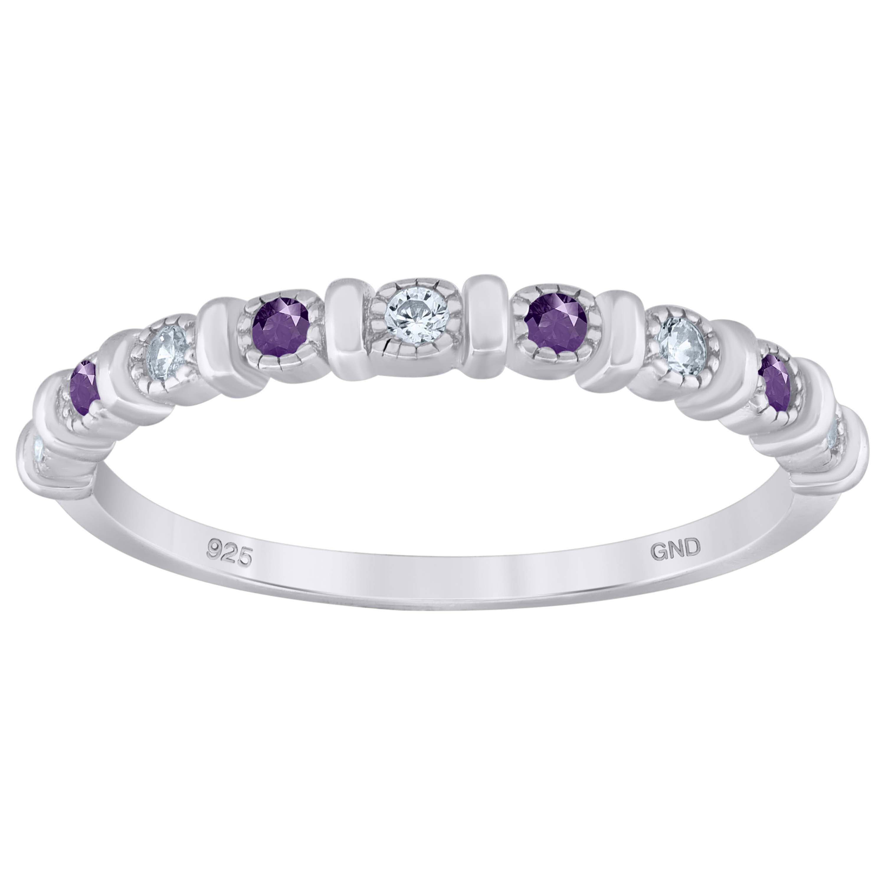925 Sterling Silver Womens Purple Cubic Zirconia Semi-Eternity Wedding Band Ring Size 8 - SLV-93929