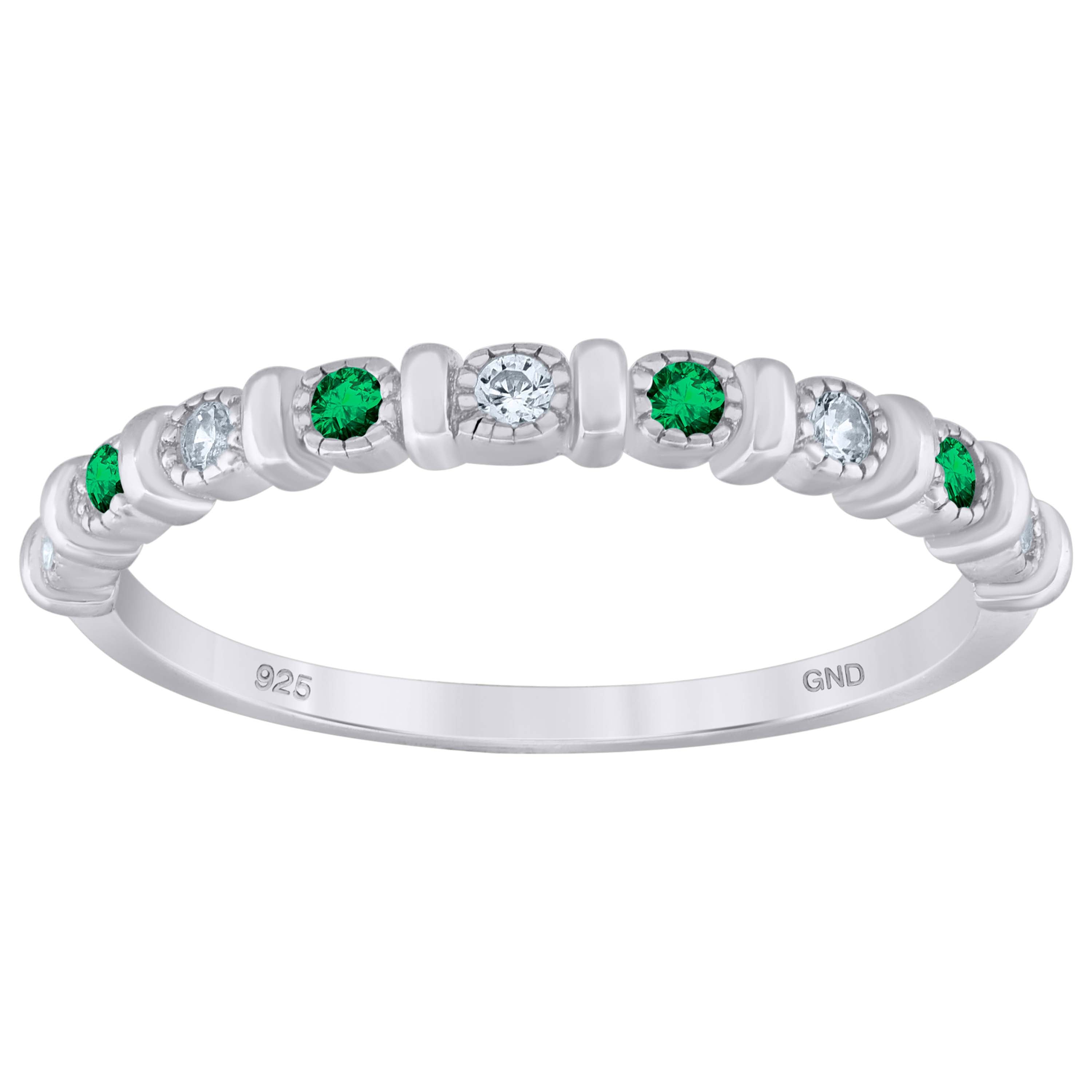 925 Sterling Silver Womens Green Cubic Zirconia Semi-Eternity Wedding Band Ring Size 8 - SLV-93937