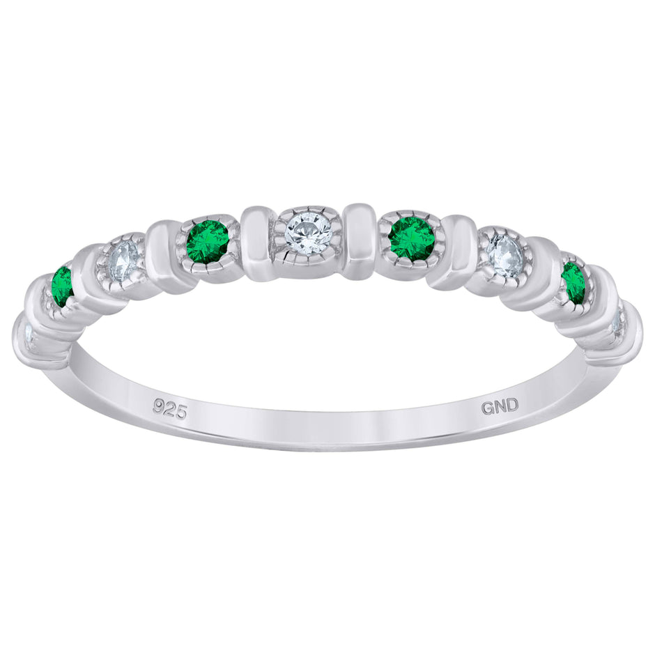 925 Sterling Silver Womens Green Cubic Zirconia Semi-Eternity Wedding Band Ring Size 8 - SLV-93937