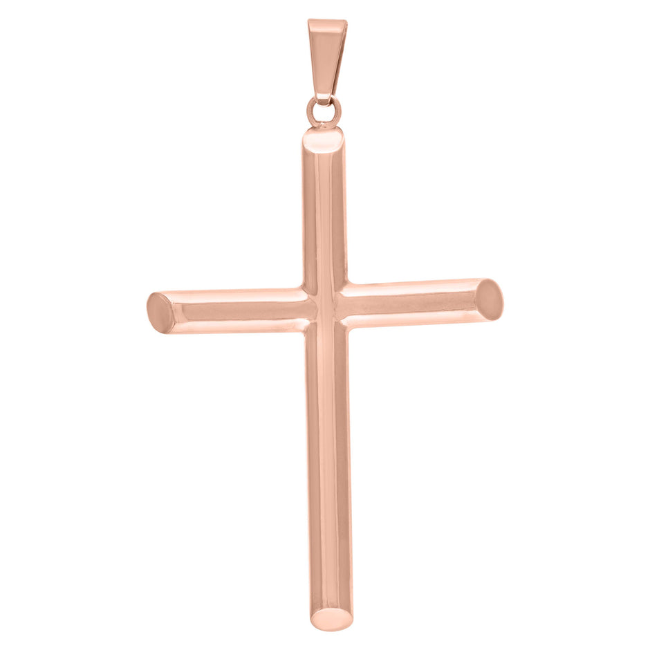 925 Sterling Silver Rose-Tone Unisex Hollow Tube Cross Religious Charm Pendant