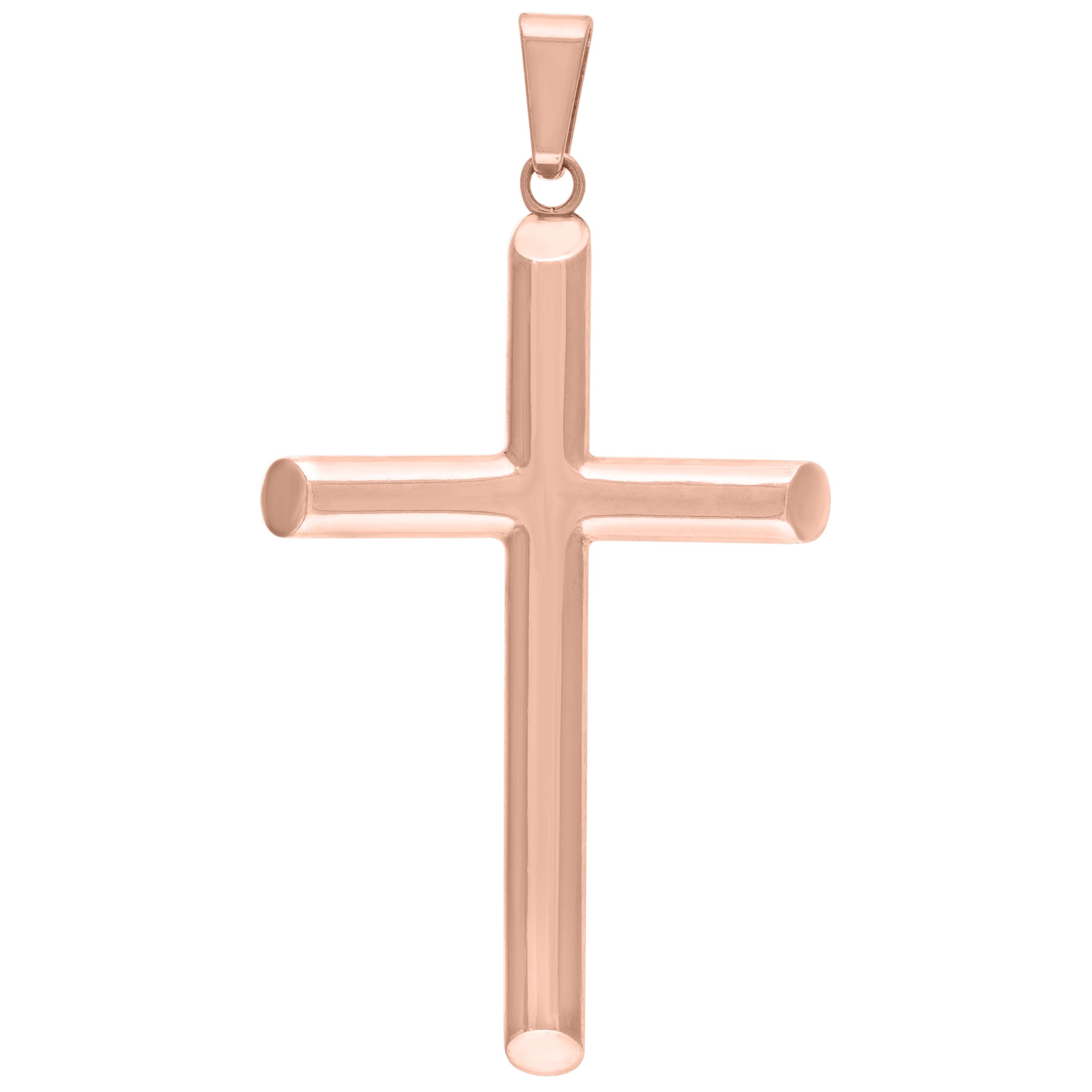 925 Sterling Silver Rose-Tone Unisex Hollow Tube Cross Religious Charm Pendant