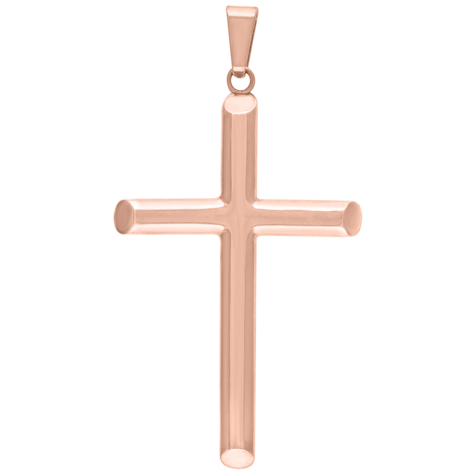 925 Sterling Silver Rose-Tone Unisex Hollow Tube Cross Religious Charm Pendant