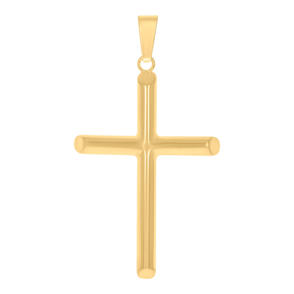 925 Sterling Silver Yellow-Tone Unisex Hollow Tube Cross Religious Charm Pendant
