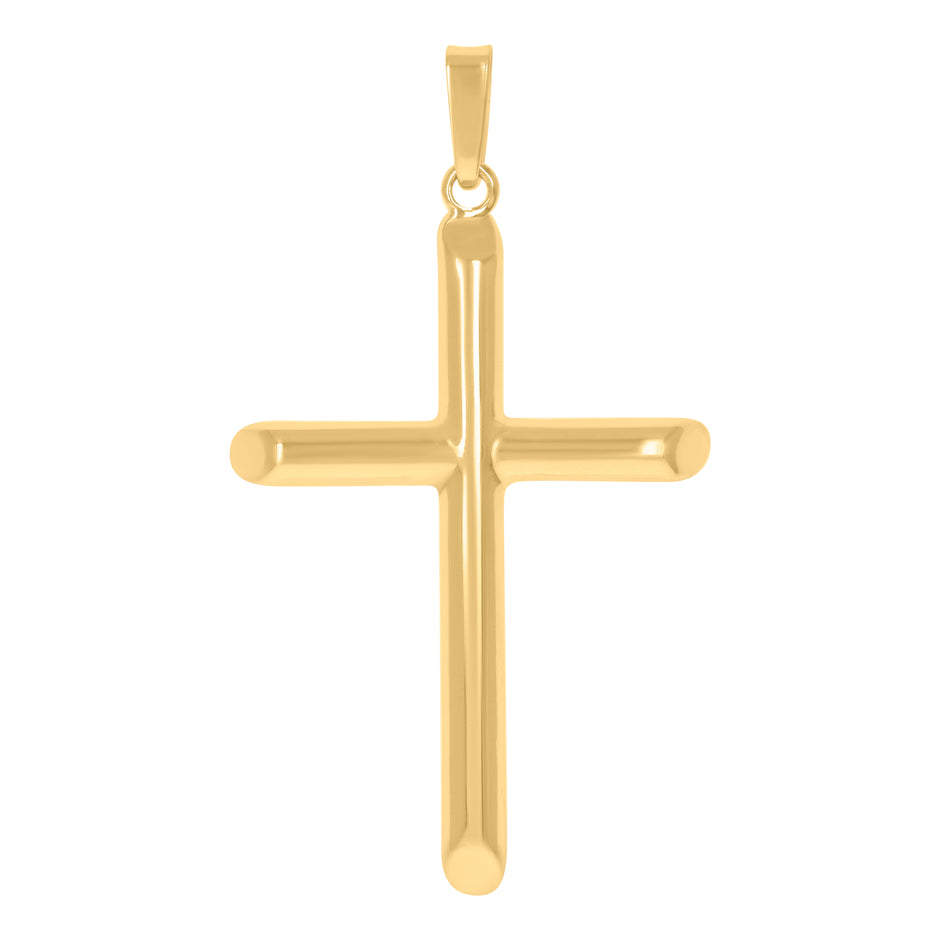 925 Sterling Silver Yellow-Tone Unisex Hollow Tube Cross Religious Charm Pendant