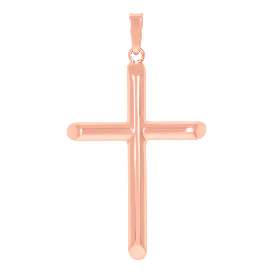925 Sterling Silver Rose-Tone Unisex Hollow Tube Cross Religious Charm Pendant