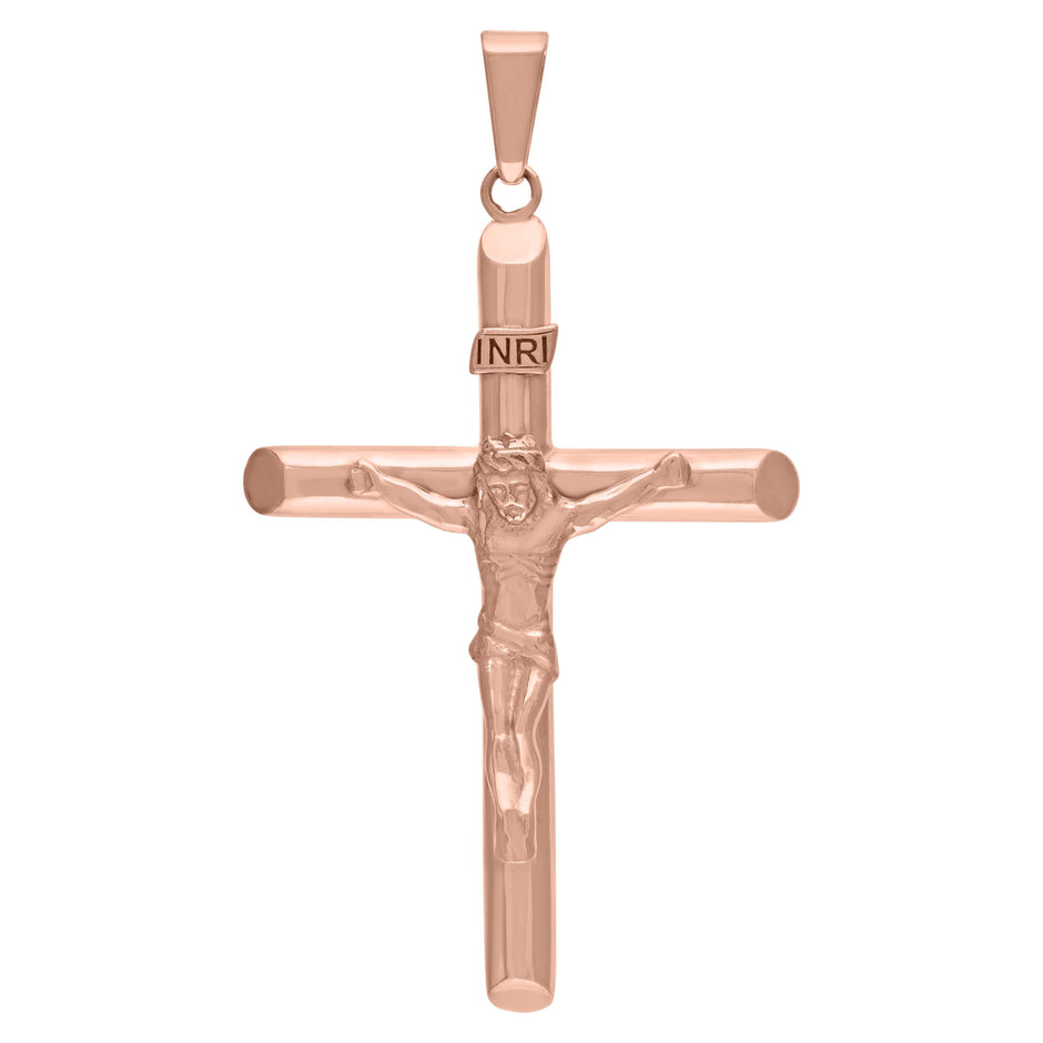 925 Sterling Silver Rose-Tone Unisex Religious Crucifix Charm Pendant