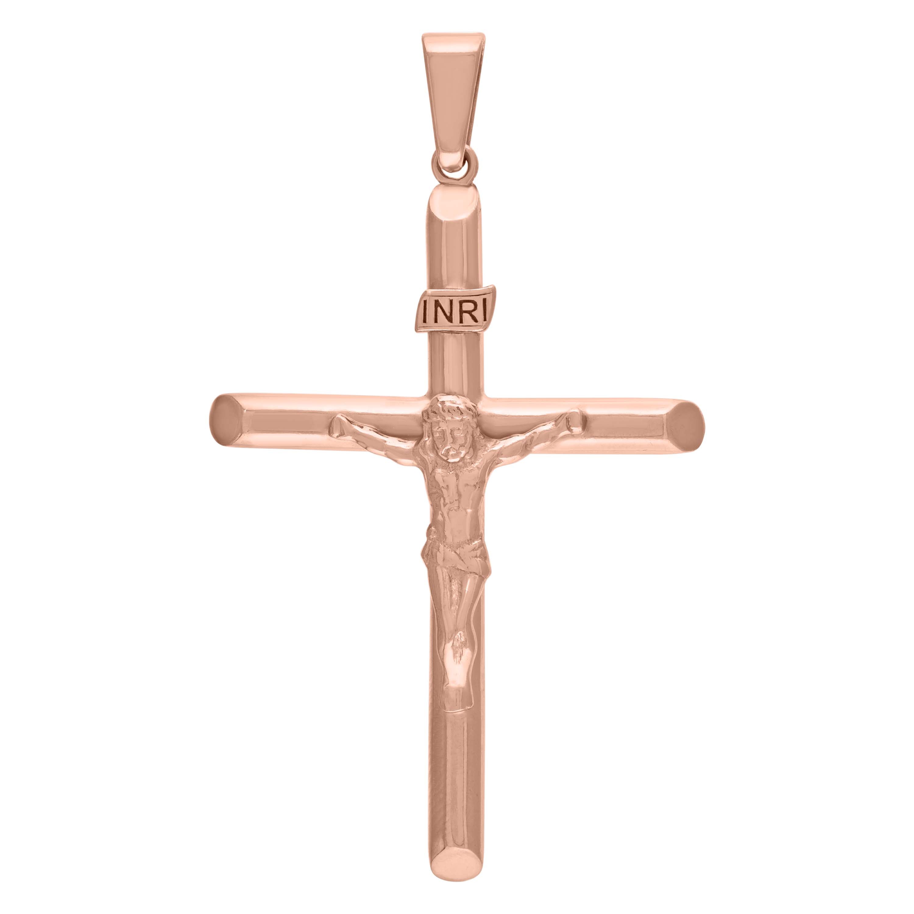 925 Sterling Silver Rose-Tone Unisex Religious Crucifix Charm Pendant