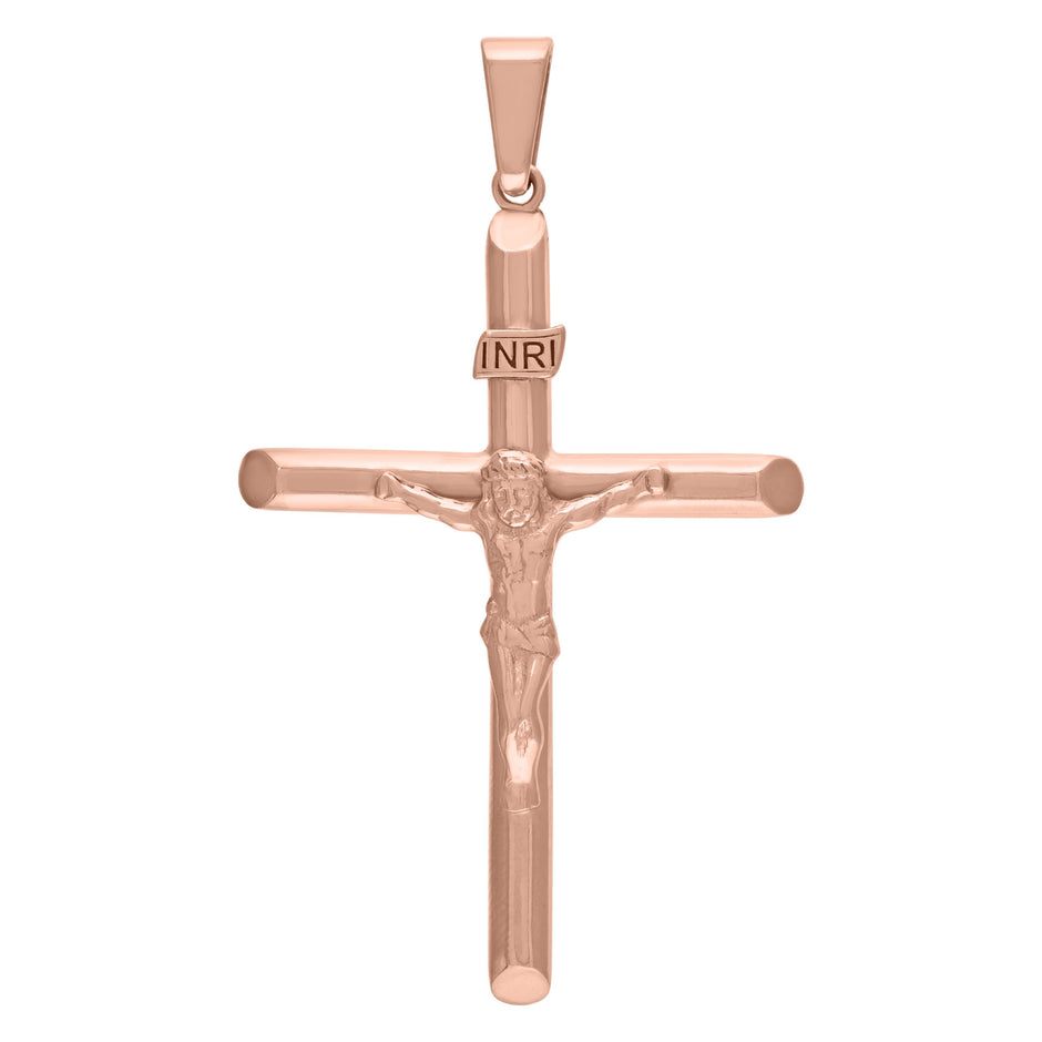 925 Sterling Silver Rose-Tone Unisex Religious Crucifix Charm Pendant