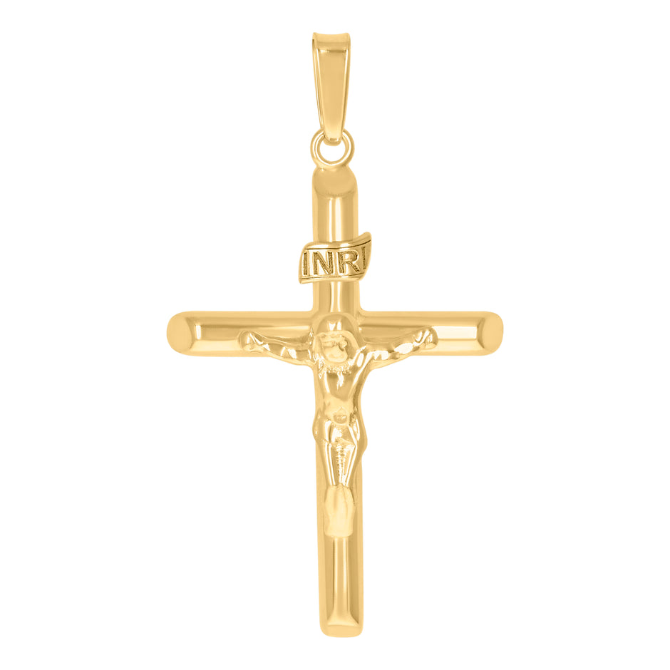 925 Sterling Silver Yellow-Tone Unisex Religious Inri Crucifix Charm Pendant