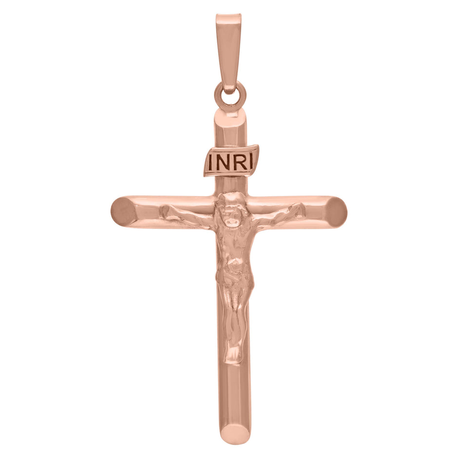 925 Sterling Silver Rose-Tone Unisex Religious Inri Crucifix Charm Pendant