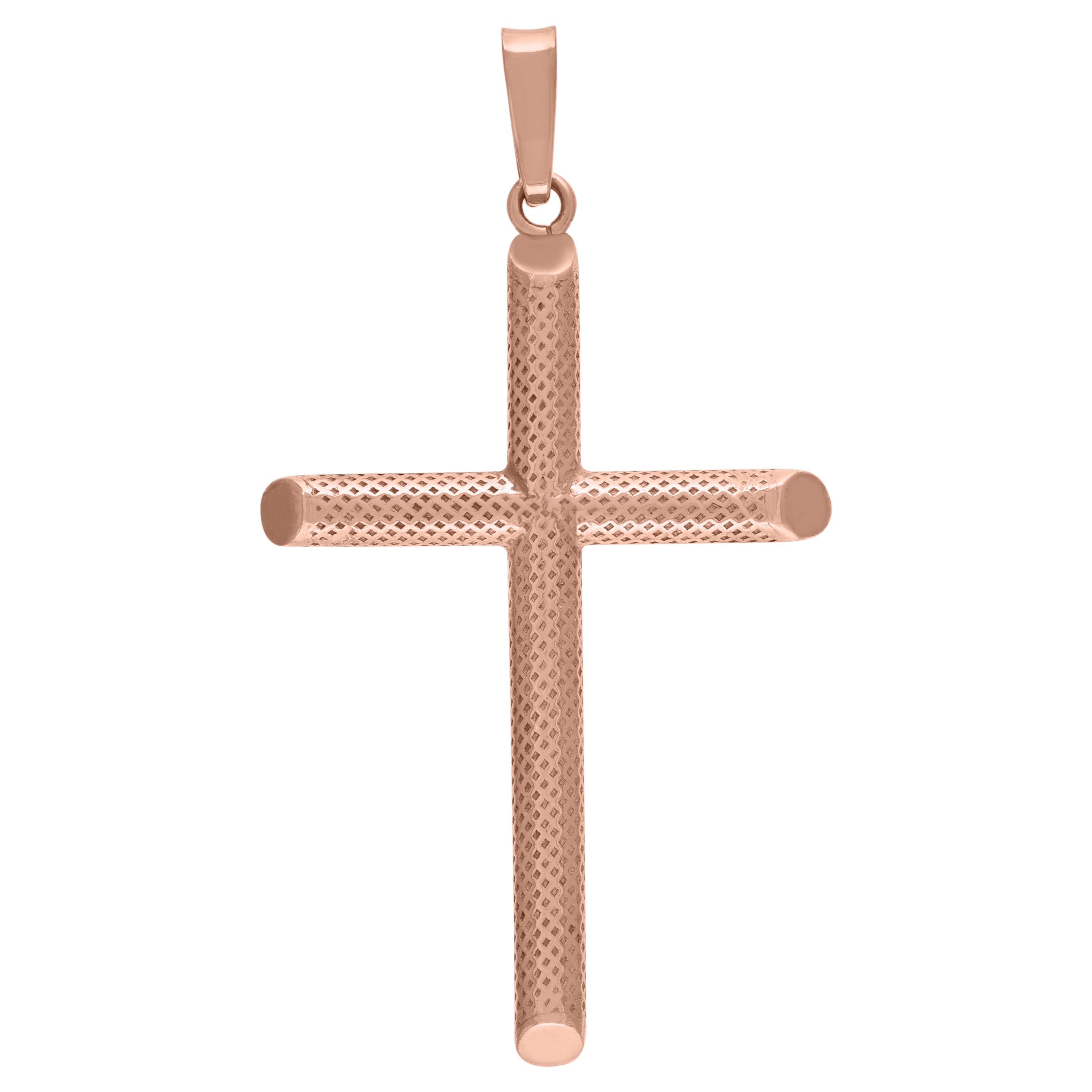 925 Sterling Silver Rose-Tone Unisex Hollow Tube Cross Religious Charm Pendant