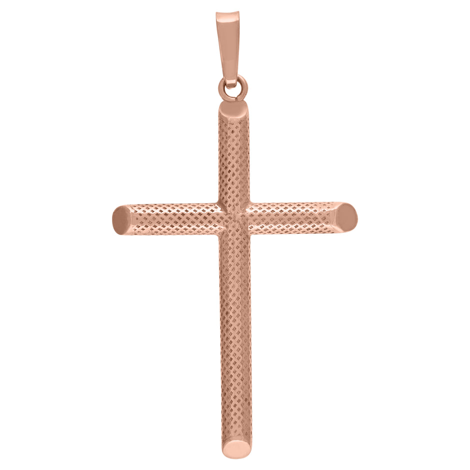 925 Sterling Silver Rose-Tone Unisex Hollow Tube Cross Religious Charm Pendant