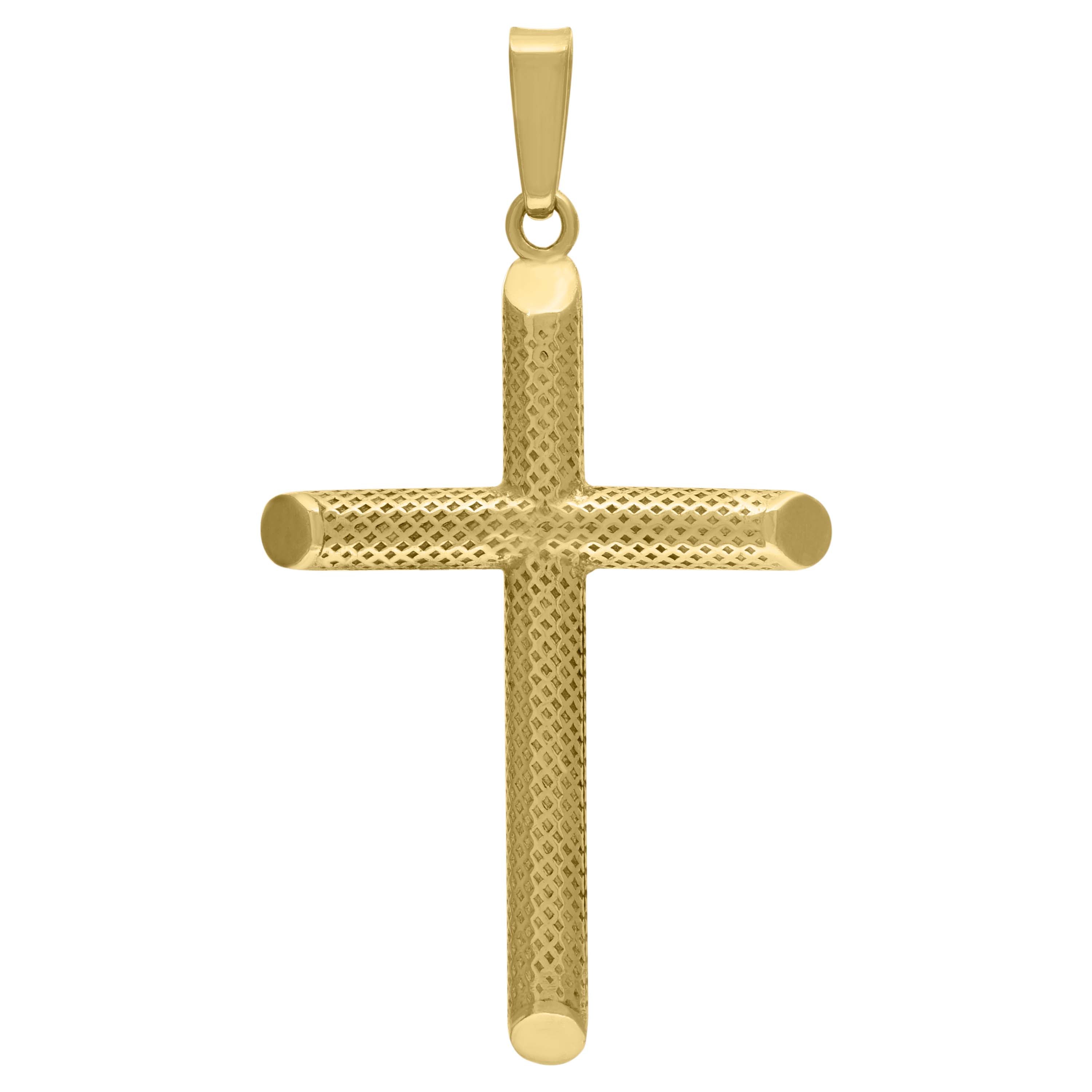 925 Sterling Silver Yellow-Tone Unisex Hollow Tube Cross Religious Charm Pendant
