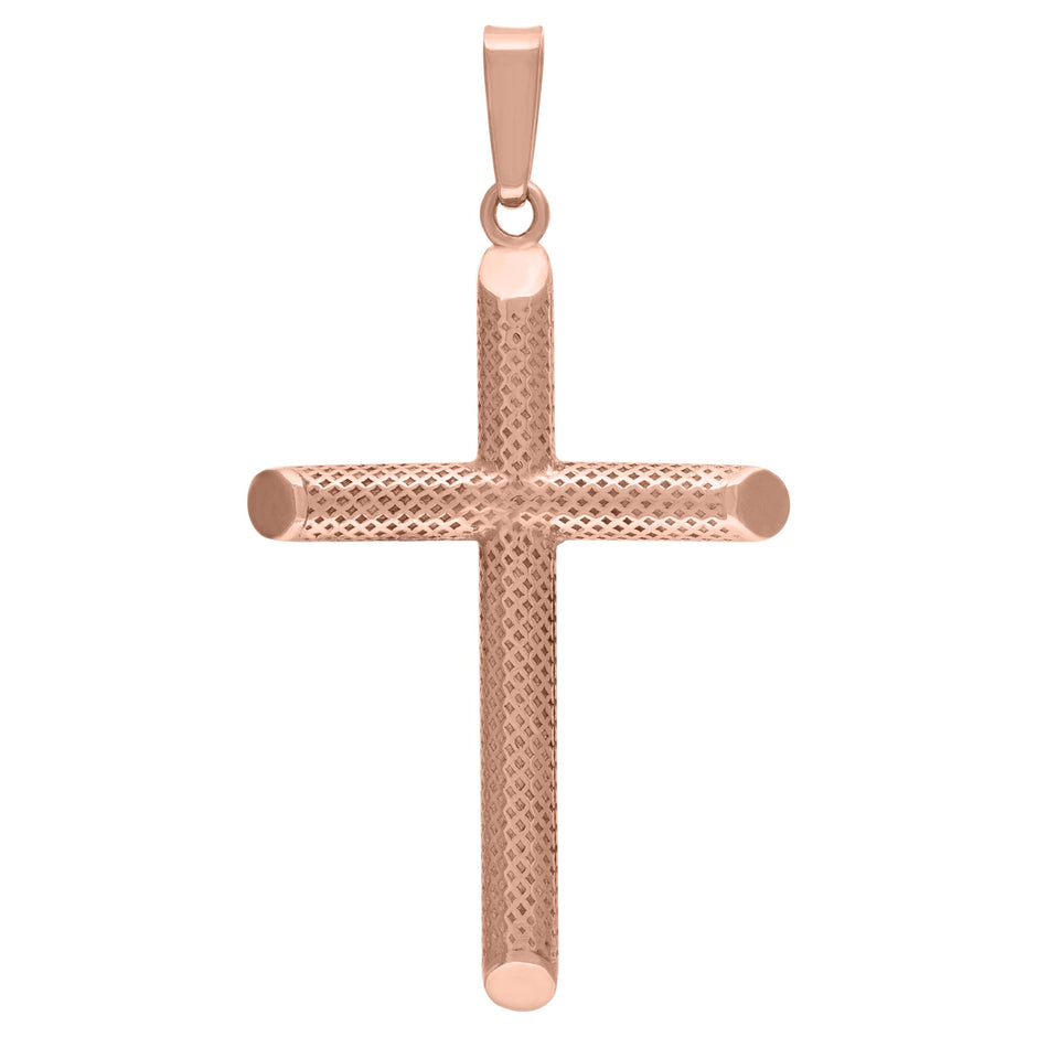 925 Sterling Silver Rose-Tone Unisex Hollow Tube Cross Religious Charm Pendant