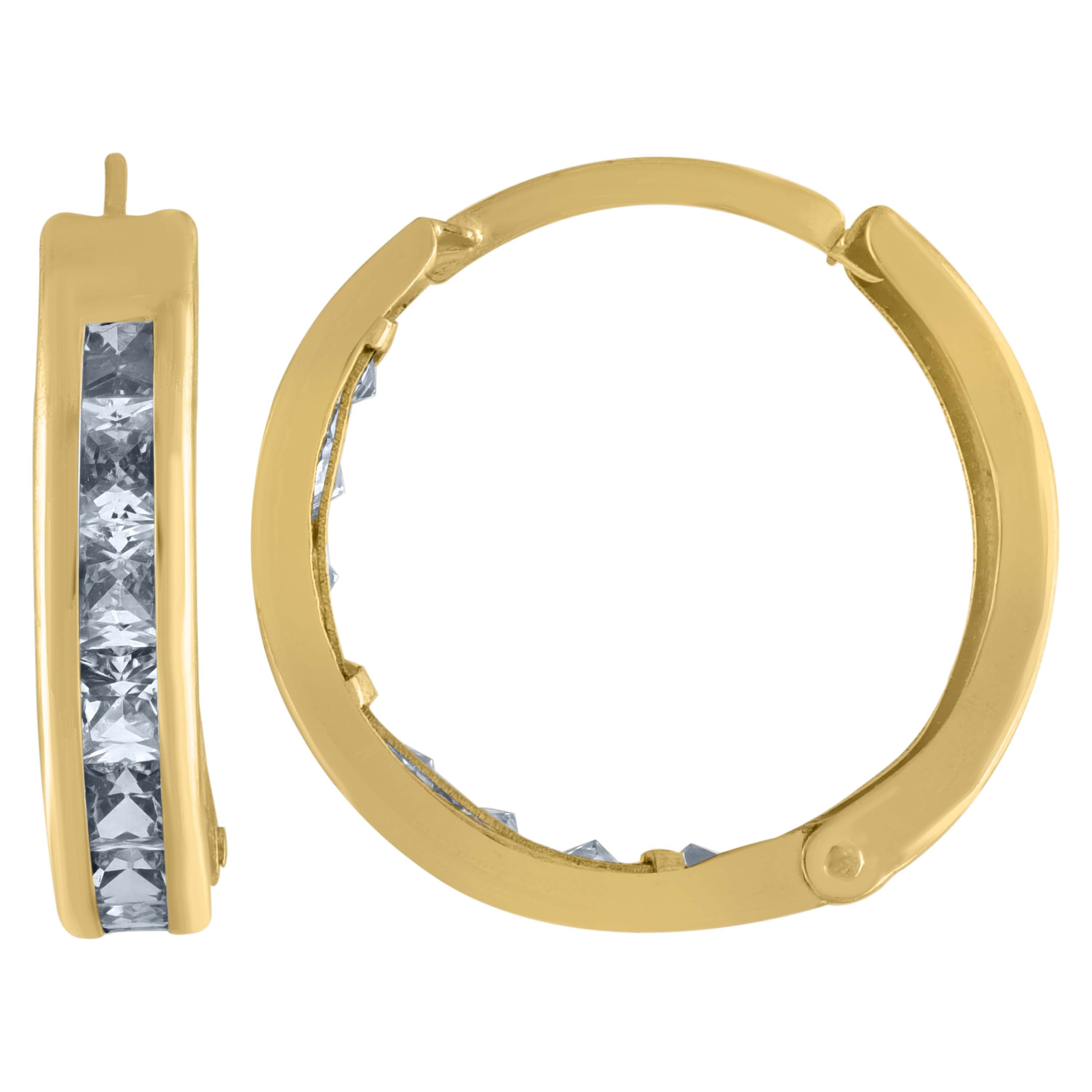 10kt Yellow Gold Womens Princess-Cut Cubic Zirconia Huggie Hoop Earrings