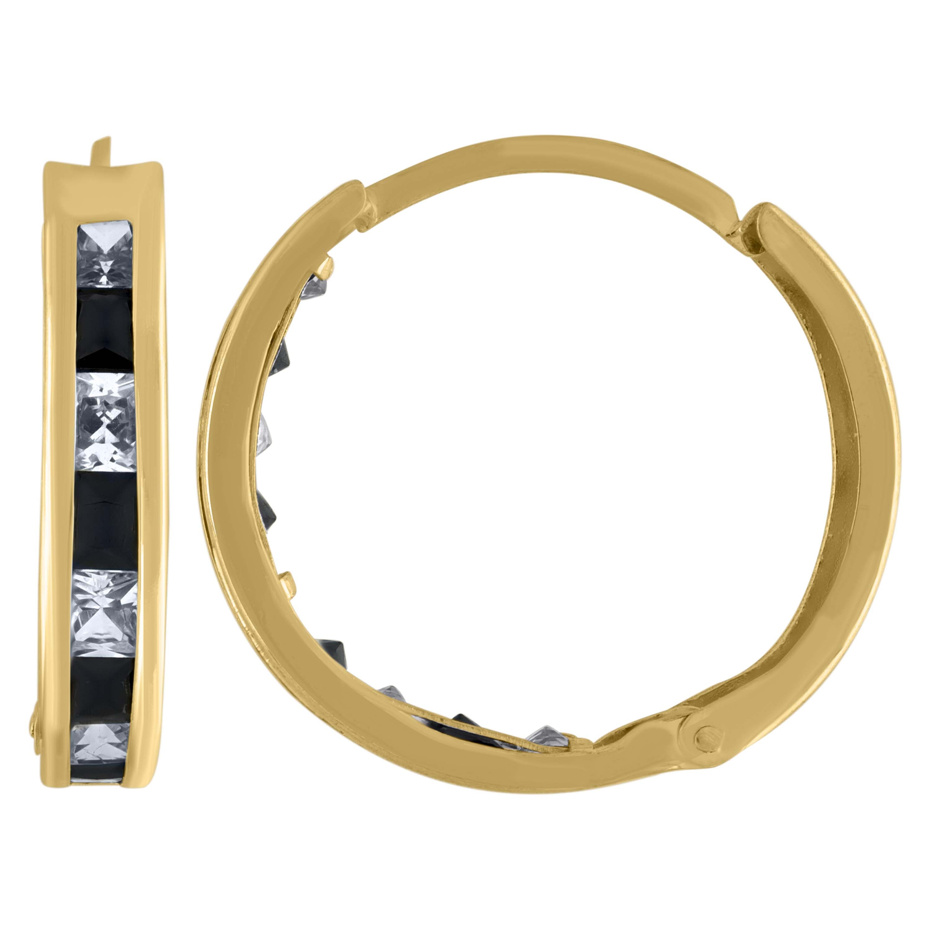 10kt Yellow Gold Womens Princess-Cut Black Cubic Zirconia Huggie Hoop Earrings