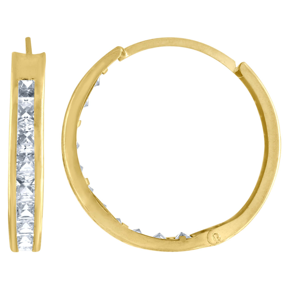10kt Yellow Gold Womens Princess-Cut Cubic Zirconia Huggie Hoop Earrings