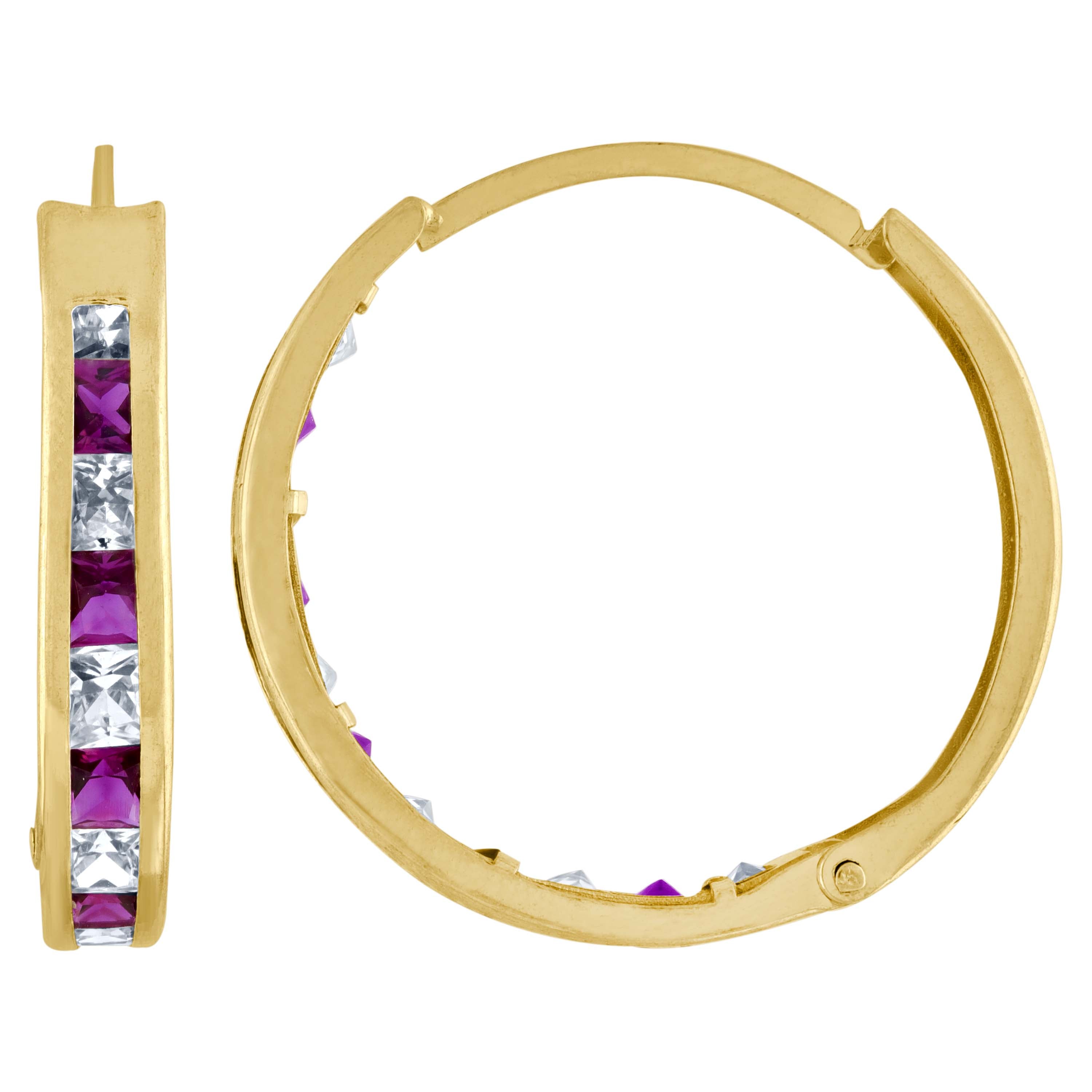 10kt Yellow Gold Womens Princess-Cut Purple Cubic Zirconia Huggie Hoop Earrings
