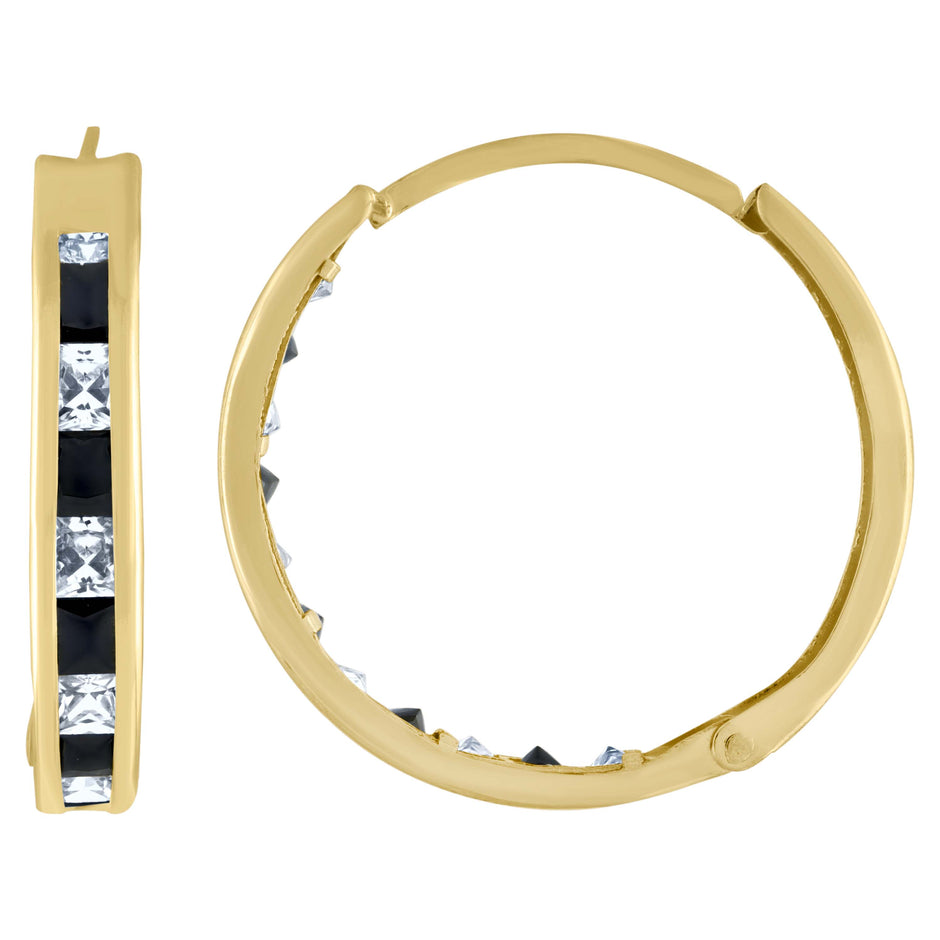 10kt Yellow Gold Womens Princess-Cut Black Cubic Zirconia Huggie Hoop Earrings