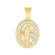 10kt Tri-Color Gold Unisex Cubic Zirconia Cubic-Zirconia Saint Jude Religious Oval Charm Pendant