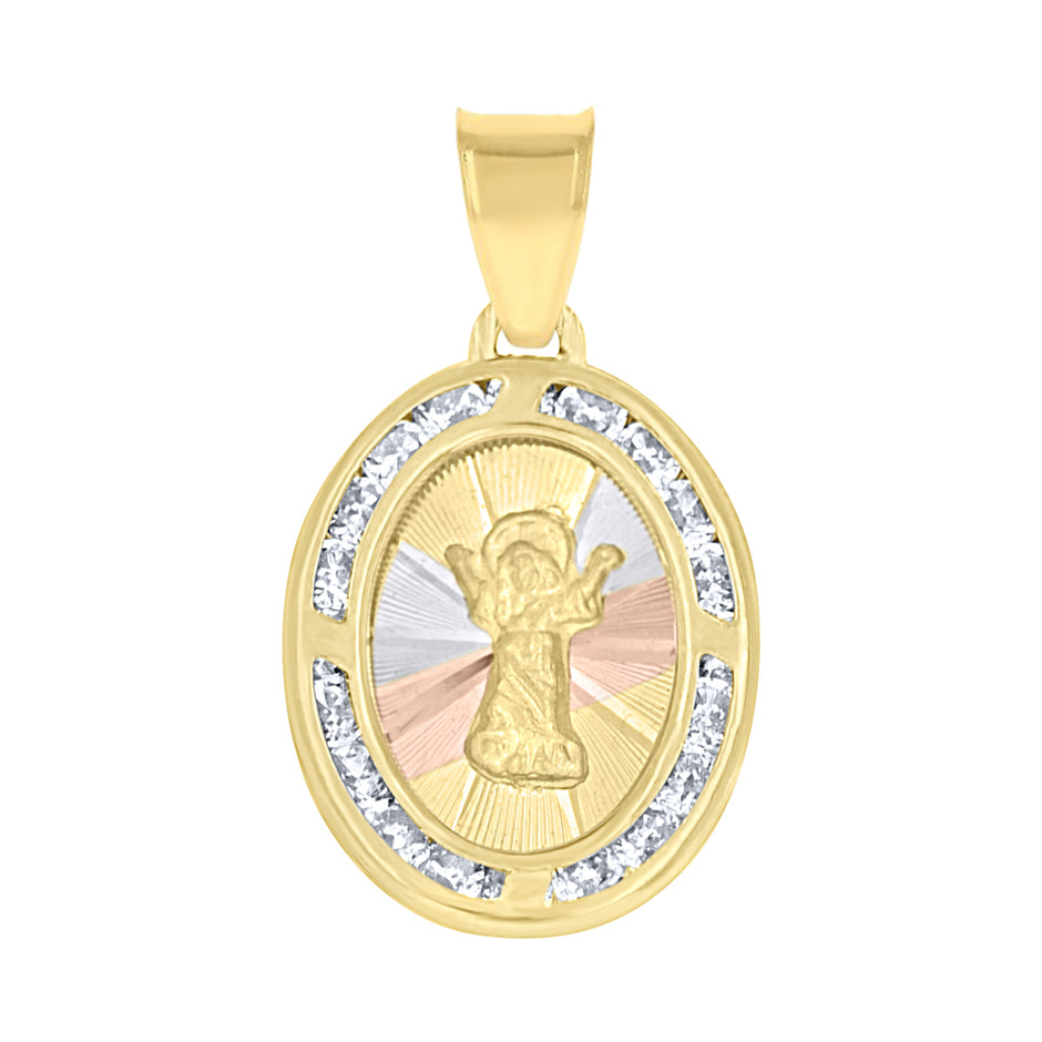 10kt Tri-Color Gold Unisex Cubic Zirconia Cubic-Zirconia Religious Oval Charm Pendant
