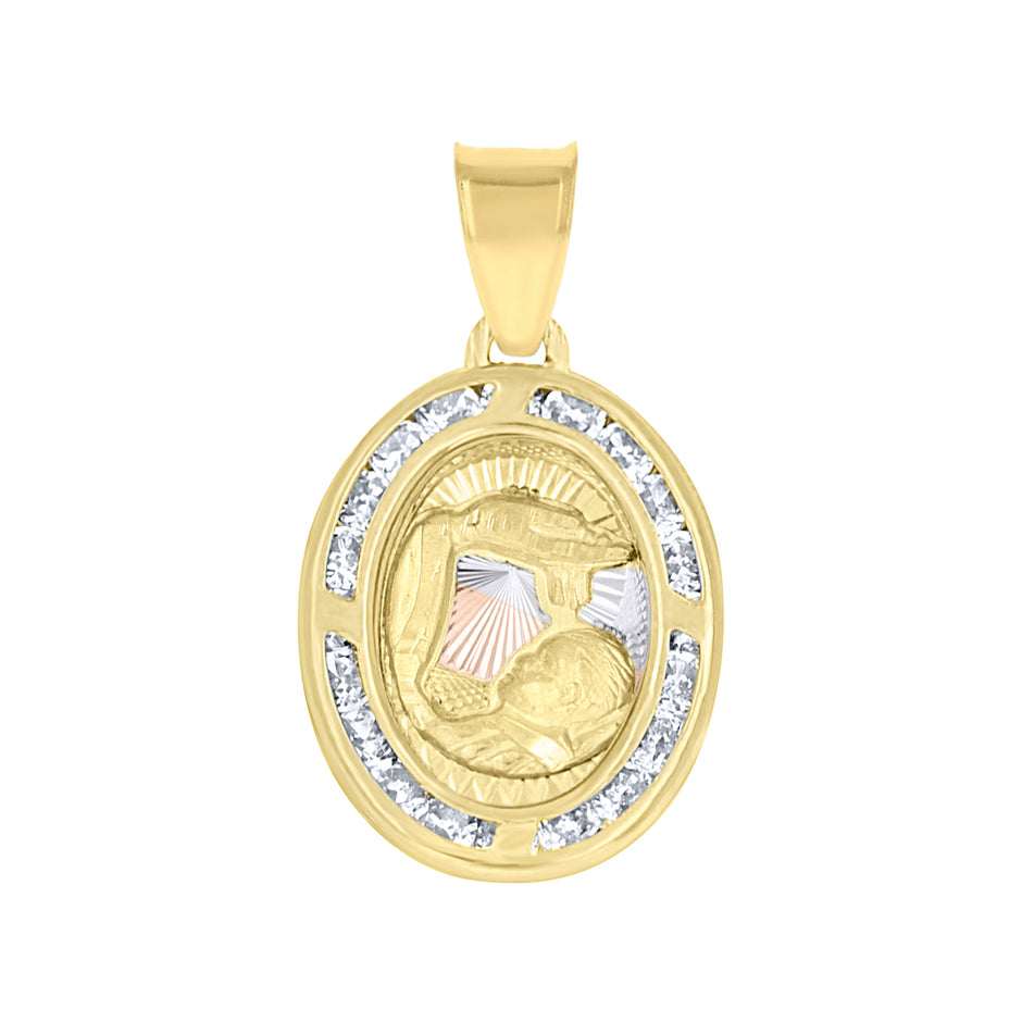 10kt Tri-Color Gold Unisex Cubic Zirconia Cubic-Zirconia Religious Oval Charm Pendant