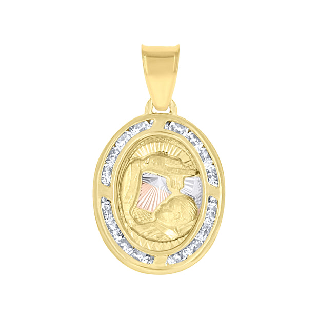 10kt Tri-Color Gold Unisex Cubic Zirconia Cubic-Zirconia Religious Oval Charm Pendant