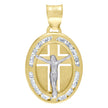 10kt Two-Tone Gold Unisex Cubic Zirconia Cubic-Zirconia Crucifix Cross Religious Oval Charm Pendant