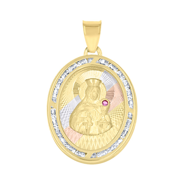 10kt Tri-Color Gold Unisex Cubic Zirconia Cubic-Zirconia Saint Barbara Religious Oval Charm Pendant